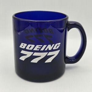 Vintage Boeing 777 Coffee Mug Cobalt Blue Glass Made in USA